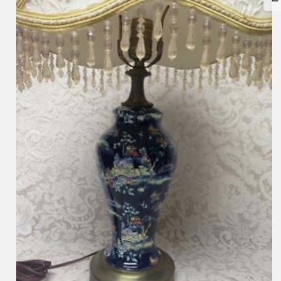 Vintage Royal Winton Variant Polychrome Willow Electric TableLamp 26T x 13.5 D - Picture 2 of 6